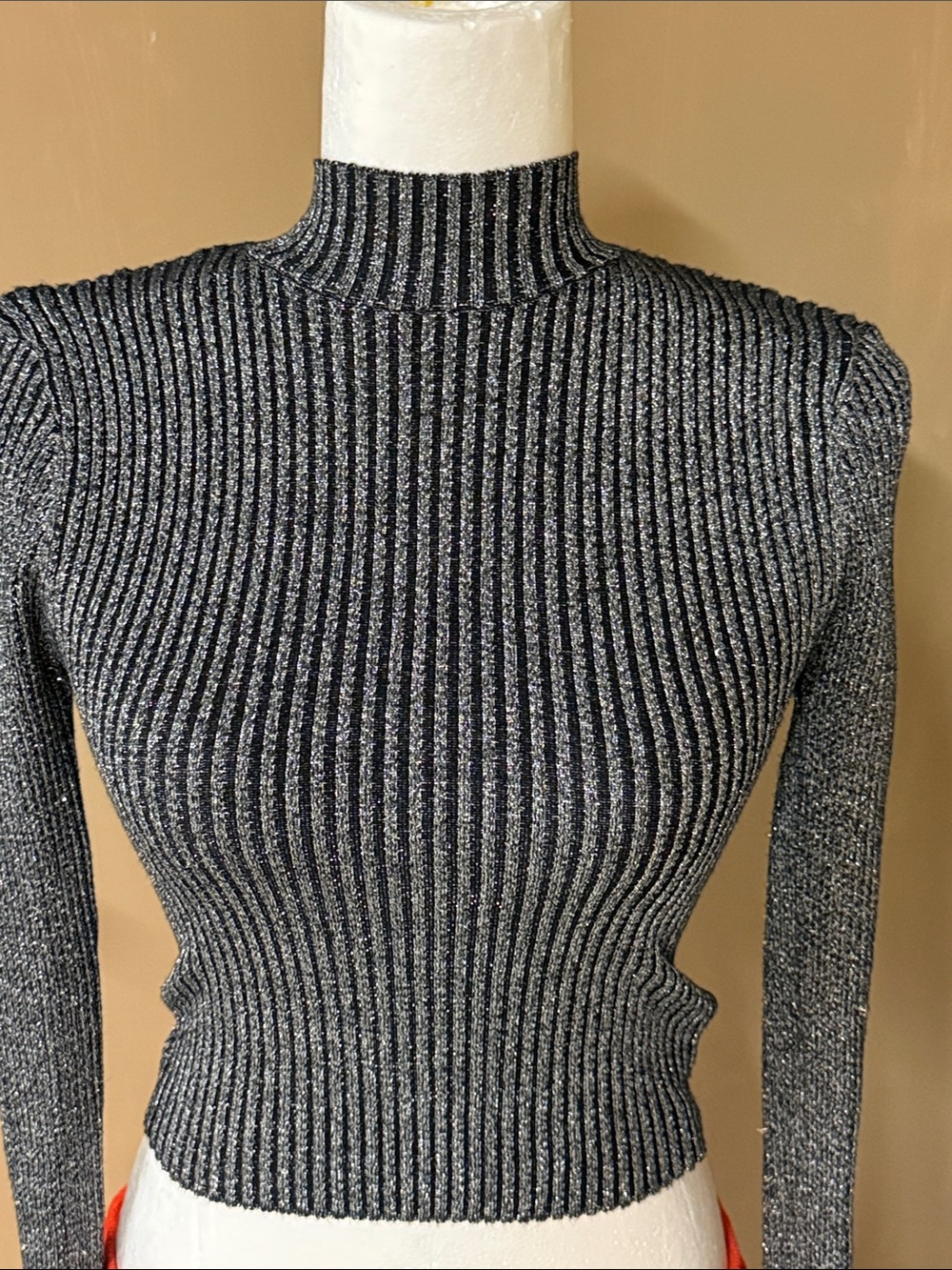 Forever 21 Black Metallic Ribbed Mockneck Sweater